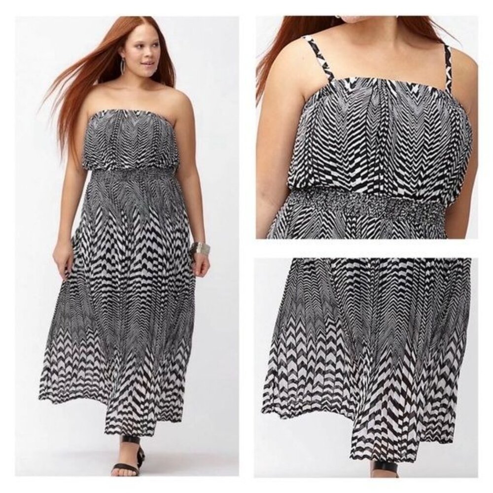 Lane Bryant PLUS 18/20 Chevron Pleated Black/White Maxi Summer Vacation Dress - Picture 3 of 16